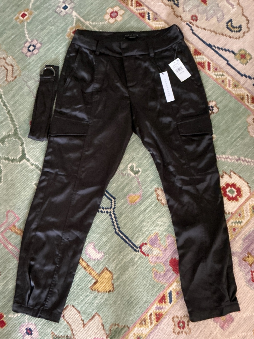 Sanctuary Black Satin Cargo Pants Size 26 NWT Belted Utility Chic